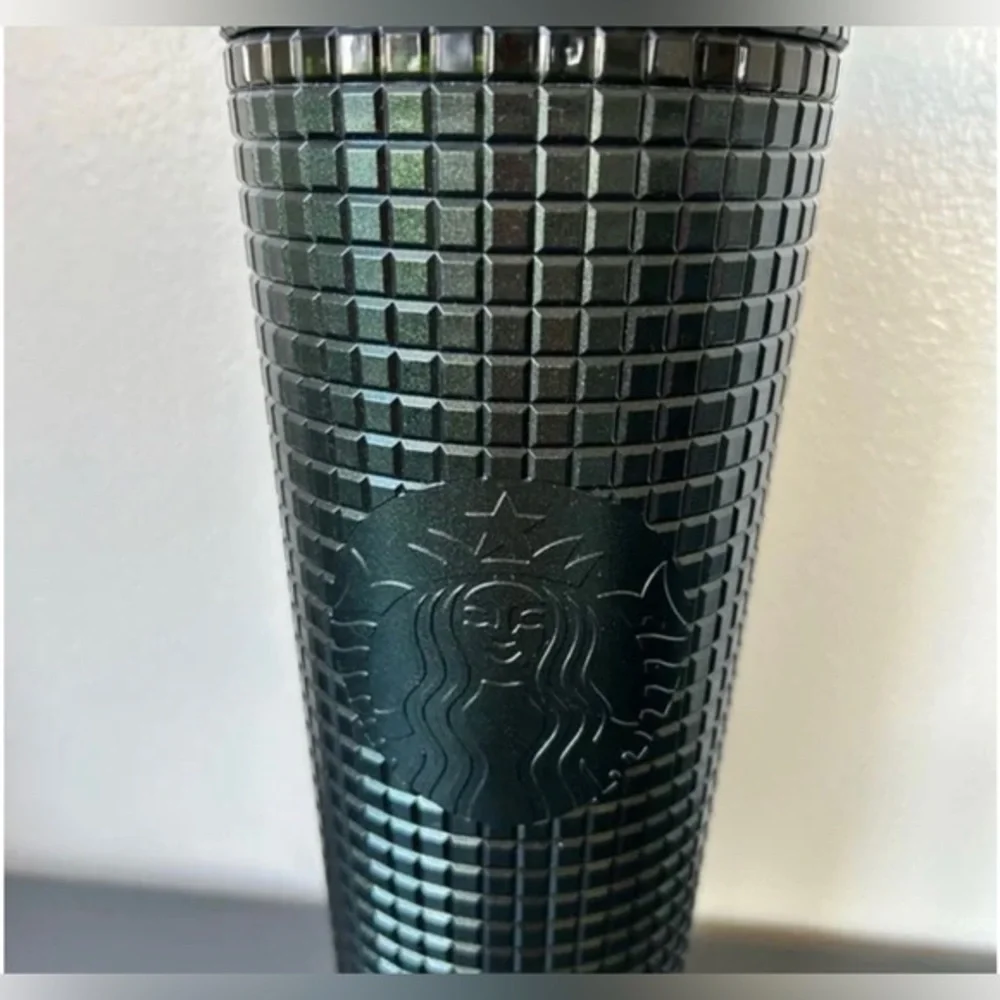 Starbucks venti tumbler green rainforest grid iridescent